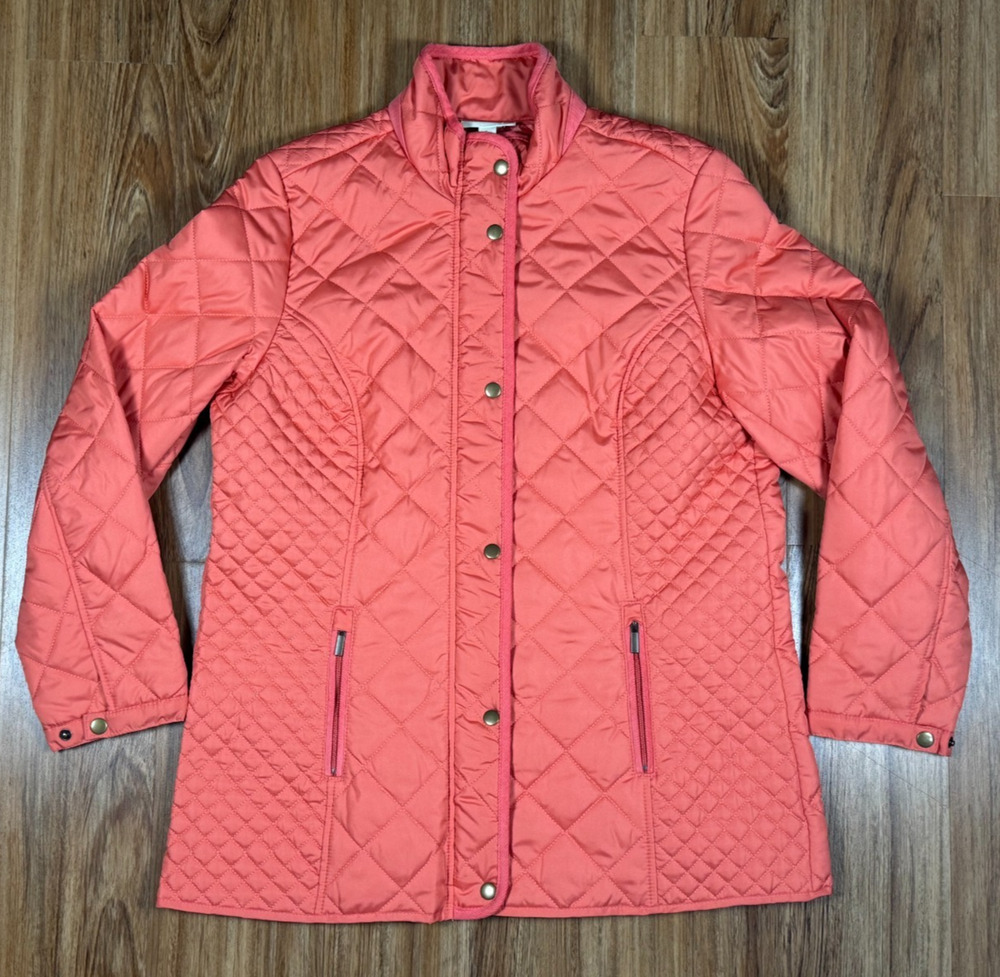Appleseeds Women's Berkshire Diamond Quilted Water Resistant Jacket Coral Size L